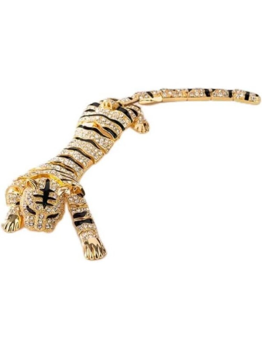 Vintage Rhinestone Tiger Brooch - Movable Enamel Pin, Unisex Animal Jewelry